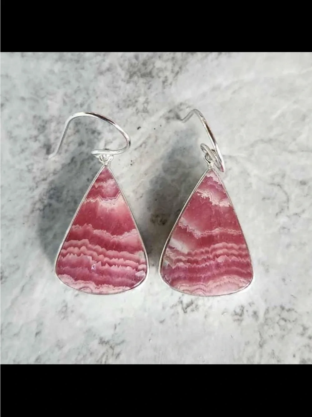 Pink Teardrop Rhodochrosite Drop Earrings - Sterling Hook